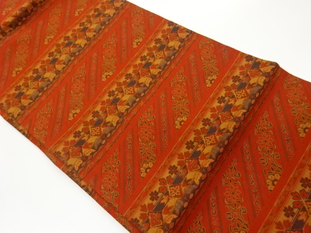 JAPANESE KIMONO / FLOWER PATTERN WOVEN / HORIZONTAL ROWS / NAGOYA OBI